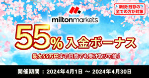 MILTON MARKETS GO！GO！55％入金ボーナスキャンペーン