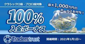 Traders Trust 100％入金ボーナスキャンペーン