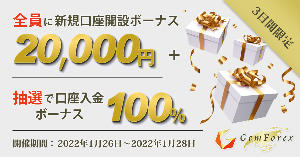 GEMFOREX 20,000円新規口座開設ボーナス&100％入金ボーナスキャンペーン