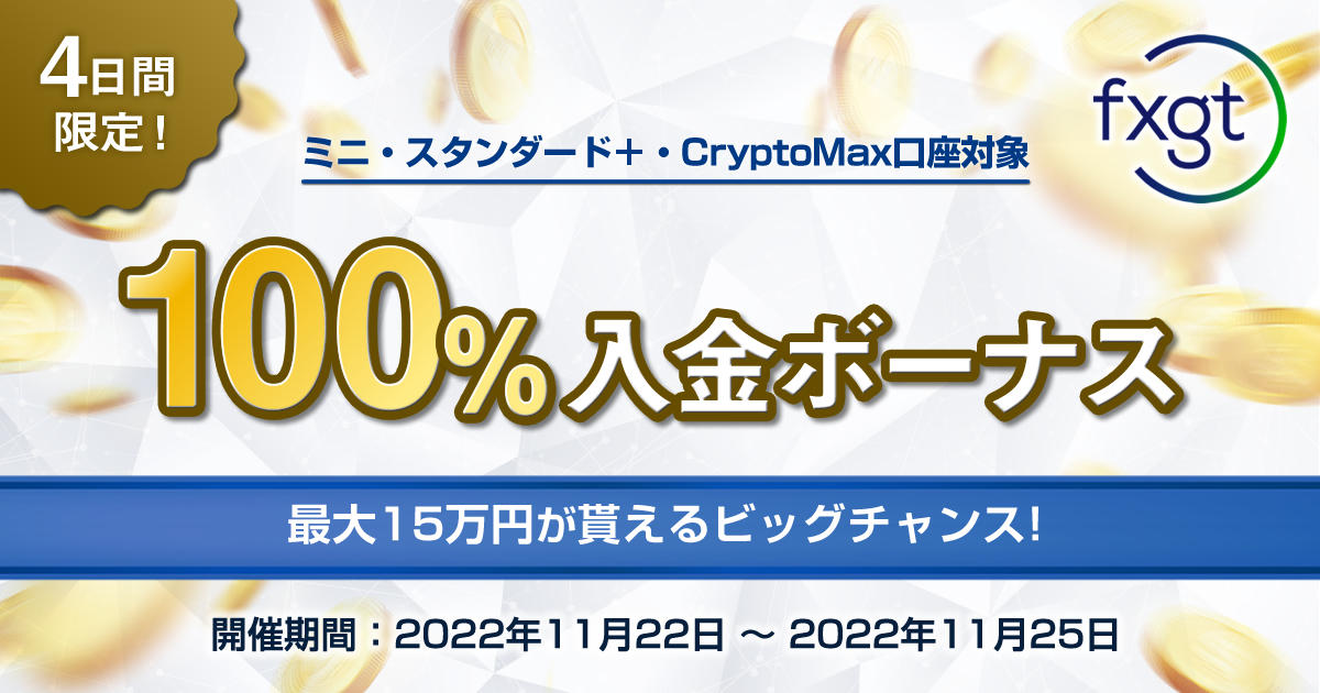 FXGT 4日間限定！100％Welcome入金ボーナス