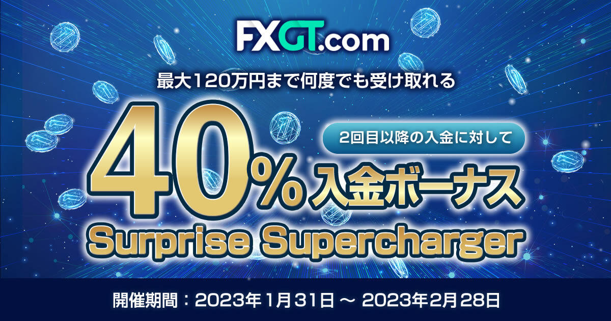 FXGT 40％通常入金ボーナス Surprise Supercharger