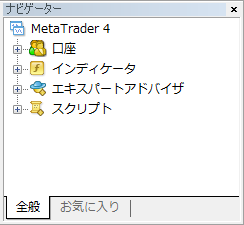 MetaTrader4 「ナビゲーター」ウインドウ